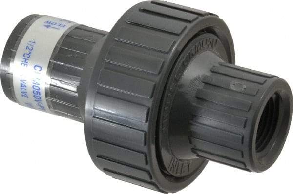 Plast-O-Matic - 1/2" PVC Check Valve - Inline, FNPT x FNPT, 150 WOG - Industrial Tool & Supply