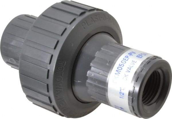 Plast-O-Matic - 1/2" PVC Check Valve - Inline, FNPT x FNPT, 150 WOG - Industrial Tool & Supply