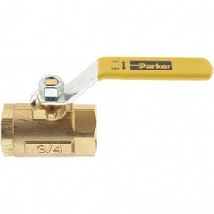Parker - 3/4" Pipe, Female Port, Brass Standard Ball Valve - Inline - One Way Flow, FNPT x FNPT Ends, Lever Handle, 600 WOG, 150 WSP - Industrial Tool & Supply