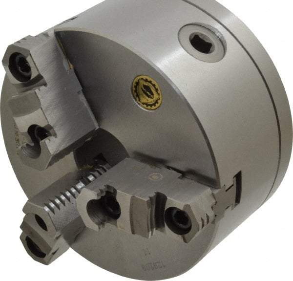 Bison - 3 Jaws, 6" Diam, Self Centering Manual Lathe Chuck - L-00 Mount Spindle, Reversible, 3,000 Max RPM, 1.6535" Through Hole Diam, 0.0008" Axial Runout, 0.0012" Radial Runout, Cast Iron - Industrial Tool & Supply