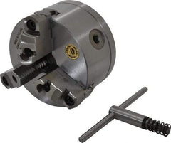 Bison - 3 Jaws, 5" Diam, Self Centering Manual Lathe Chuck - 1-1/2 - 8" Spindle Mount, Reversible, 3,200 Max RPM, 1.2598" Through Hole Diam, 0.0008" Axial Runout, 0.0012" Radial Runout, Cast Iron - Industrial Tool & Supply