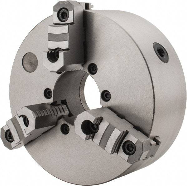 Interstate - 3 Jaws, 10" Diam, Self Centering Manual Lathe Chuck - D1-8 Mount Spindle, Reversible, 2.7559" Through Hole Diam, Cast Iron - Industrial Tool & Supply