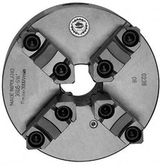 Bison - 4 Jaws, 20" Diam, Self Centering Manual Lathe Chuck - Plain Back Mount Spindle, Reversible, 700 Max RPM, 7.48" Through Hole Diam, 0.002" Axial Runout, 0.004" Radial Runout, Cast Iron - Industrial Tool & Supply