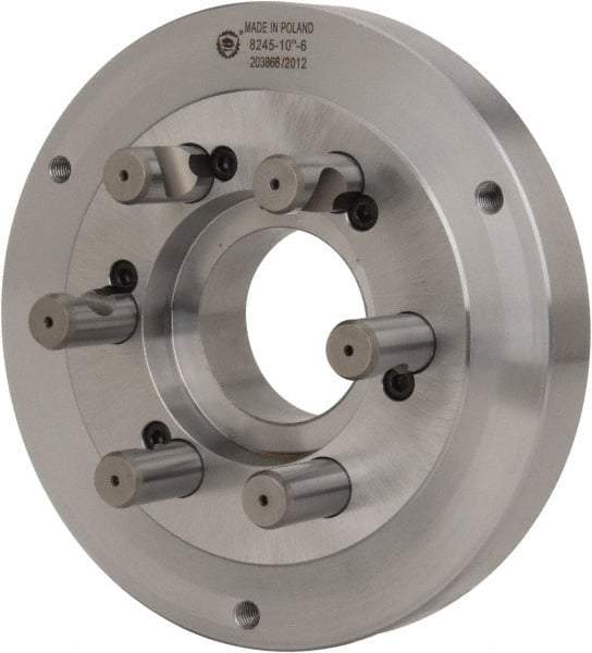 Bison - Adapter Back Plate for 10" Diam Self Centering Lathe Chucks - D1-6 Mount, 2.922" Through Hole Diam, 5.708mm ID, 9.84" OD, 1.34" Flange Height, Steel - Industrial Tool & Supply