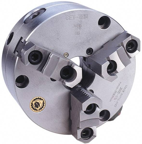 Bison - 3 Jaws, 16" Diam, Self Centering Manual Lathe Chuck - Front Mount, Adjustable, Reversible, 1,800 Max RPM, 5.354" Through Hole Diam, Forged Steel - Industrial Tool & Supply