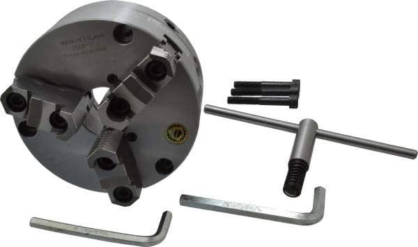 Bison - 3 Jaws, 6" Diam, Self Centering Manual Lathe Chuck - Front Mount, Adjustable, Reversible, 3,500 Max RPM, 1.654" Through Hole Diam, Forged Steel - Industrial Tool & Supply