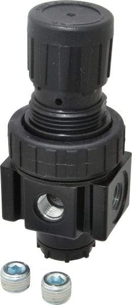 Parker - 1/4 NPT Port, 30 CFM, Zinc Economy Regulator - 2 to 125 psi Range, 300 Max psi Supply Pressure, 1/4" Gauge Port Thread, 2" Wide x 4.44" High - Industrial Tool & Supply