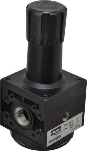 Parker - 3/4 NPT Port, 200 CFM, Aluminum Heavy-Duty Regulator - 2 to 125 psi Range, 250 Max psi Supply Pressure, 1/4" Gauge Port Thread, 3.62" Wide x 8.46" High - Industrial Tool & Supply
