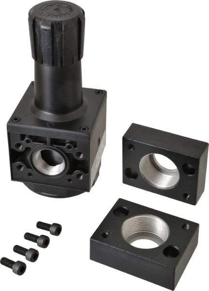 Parker - 1-1/2 NPT Port, 300 CFM, Aluminum Heavy-Duty Regulator - 2 to 125 psi Range, 250 Max psi Supply Pressure, 1/4" Gauge Port Thread, 3.62" Wide x 8.46" High - Industrial Tool & Supply