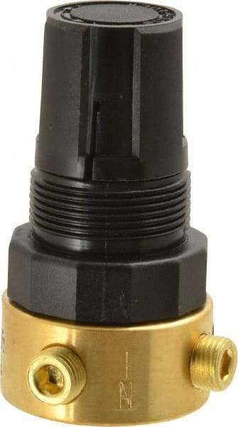 Parker - 1/8 NPT Port, Brass Miniature Regulator - 2 to 125 psi Range, 300 Max psi Supply Pressure, 1/8" Gauge Port Thread, 1-1/2" Wide x 2.87" High - Industrial Tool & Supply