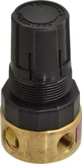 Parker - 1/4 NPT Port, Brass Miniature Regulator - 2 to 125 psi Range, 300 Max psi Supply Pressure, 1/8" Gauge Port Thread, 1-1/2" Wide x 2.87" High - Industrial Tool & Supply