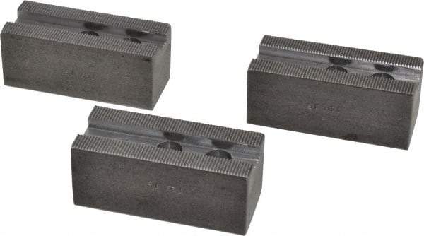 H & R Manufacturing - 8" Chuck Capacity, 1.5mm x 60° Serrated Attachment, Square Soft Lathe Chuck Jaw - 3 Jaws, Steel, 1" Btw Mount Hole Ctrs, 3-1/2" Long x 1-1/2" Wide x 1-1/2" High, 0.551" Groove, 12mm Fastener - Industrial Tool & Supply