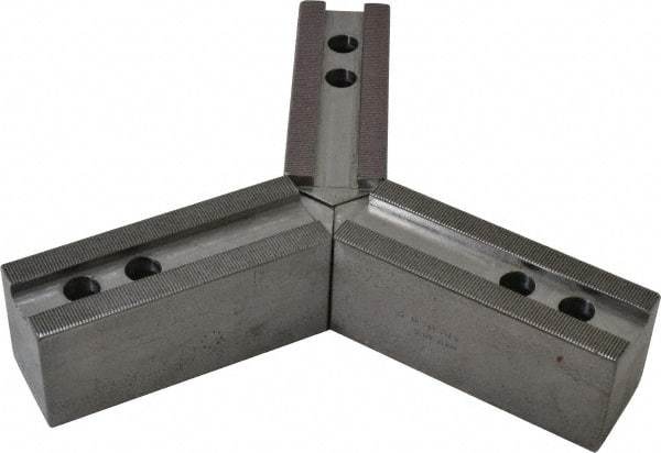 H & R Manufacturing - 12" & Up Chuck Capacity, 1.5mm x 60° Serrated Attachment, Square Soft Lathe Chuck Jaw - 3 Jaws, Steel, 1.181" Btw Mount Hole Ctrs, 6-1/4" Long x 2" Wide x 2-1/2" High, 0.827" Groove, 0.6299" & 16mm Fastener - Industrial Tool & Supply