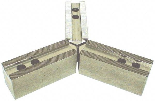 H & R Manufacturing - 12" & Up Chuck Capacity, 1.5mm x 60° Serrated Attachment, Square Soft Lathe Chuck Jaw - 3 Jaws, Steel, 1.181" Btw Mount Hole Ctrs, 6-1/4" Long x 2" Wide x 3-1/2" High, 0.827" Groove, 0.6299" & 16mm Fastener - Industrial Tool & Supply