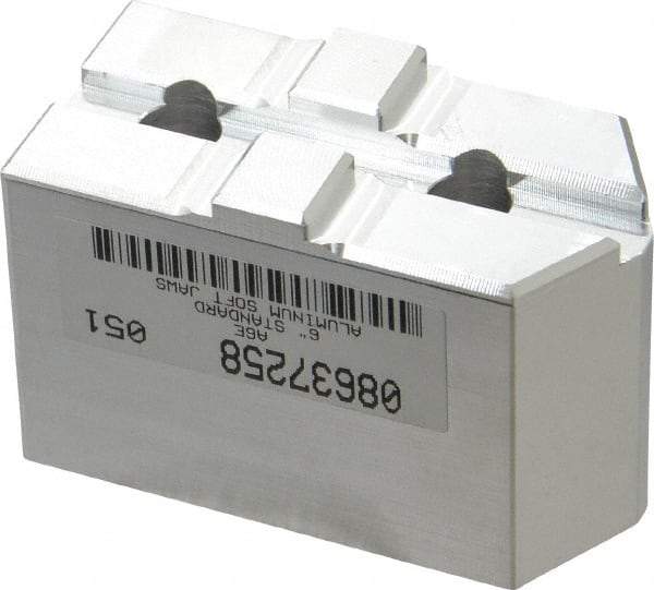 Masterman & Kovil - 6" Chuck Capacity, Tongue & Groove Attachment, Square Soft Lathe Chuck Jaw - 1 Jaw, Aluminum, 1-1/2" Btw Mount Hole Ctrs, 3mm Long x 1-1/2" Wide x 2" High, 5/16" Groove - Industrial Tool & Supply