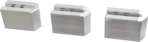 Masterman & Kovil - 6" Chuck Capacity, 1.5mm x 60° Serrated Attachment, Square Soft Lathe Chuck Jaw - 3 Jaws, Aluminum, 0.787" Btw Mount Hole Ctrs, 3mm Long x 1-1/2" Wide x 2" High, 0.473" Groove, 10mm Fastener - Industrial Tool & Supply