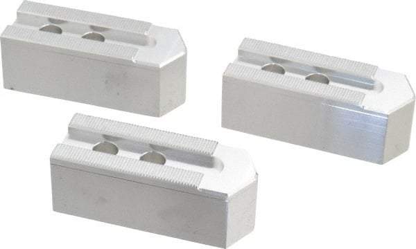 Masterman & Kovil - 8" Chuck Capacity, 1.5mm x 60° Serrated Attachment, Square Soft Lathe Chuck Jaw - 3 Jaws, Aluminum, 0.984" Btw Mount Hole Ctrs, 4mm Long x 1-1/2" Wide x 1-1/2" High, 0.551" Groove, 12mm Fastener - Industrial Tool & Supply