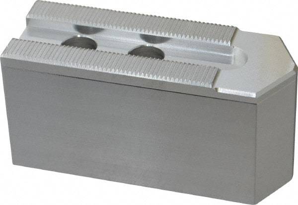 Masterman & Kovil - 8" Chuck Capacity, 1.5mm x 60° Serrated Attachment, Square Soft Lathe Chuck Jaw - 3 Jaws, Aluminum, 0.984" Btw Mount Hole Ctrs, 4mm Long x 1-1/2" Wide x 2" High, 0.551" Groove, 12mm Fastener - Industrial Tool & Supply