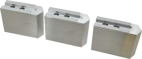 Masterman & Kovil - 8" Chuck Capacity, 1.5mm x 60° Serrated Attachment, Square Soft Lathe Chuck Jaw - 3 Jaws, Aluminum, 0.984" Btw Mount Hole Ctrs, 4mm Long x 1-1/2" Wide x 3" High, 0.551" Groove, 12mm Fastener - Industrial Tool & Supply