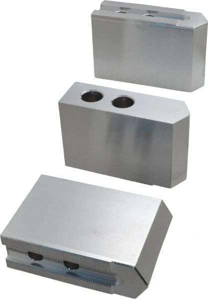 Masterman & Kovil - 10" Chuck Capacity, 1.5mm x 60° Serrated Attachment, Square Soft Lathe Chuck Jaw - 3 Jaws, Aluminum, 1.181" Btw Mount Hole Ctrs, 4.6mm Long x 1-1/2" Wide x 3" High, 0.63" Groove, 12mm Fastener - Industrial Tool & Supply