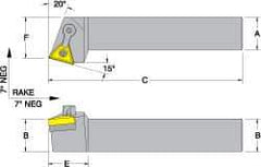 Dorian Tool - MTRN, Right Hand Cut, 15° Lead Angle, 1/2" Shank Height x 1/2" Shank Width, Negative Rake Indexable Turning Toolholder - 4" OAL, TN..22. Insert Compatibility, Series Multi-Option - Industrial Tool & Supply