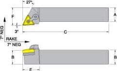 Dorian Tool - MTJN, Left Hand Cut, 3° Lead Angle, 1" Shank Height x 1" Shank Width, Negative Rake Indexable Turning Toolholder - 6" OAL, TN..54. Insert Compatibility, Series Multi-Option - Industrial Tool & Supply
