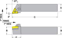 Dorian Tool - MTJN, Left Hand Cut, 3° Lead Angle, 3/4" Shank Height x 3/4" Shank Width, Negative Rake Indexable Turning Toolholder - 4-1/2" OAL, TN..32. Insert Compatibility, Series Multi-Option - Industrial Tool & Supply