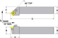 Dorian Tool - MSSN, Left Hand Cut, 45° Lead Angle, 1" Shank Height x 1" Shank Width, Negative Rake Indexable Turning Toolholder - 6" OAL, SN..43. Insert Compatibility, Series Multi-Option - Industrial Tool & Supply