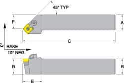 Dorian Tool - MSSN, Left Hand Cut, 45° Lead Angle, 3/4" Shank Height x 3/4" Shank Width, Negative Rake Indexable Turning Toolholder - 4-1/2" OAL, SN..43. Insert Compatibility, Series Multi-Option - Industrial Tool & Supply