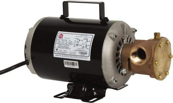 Jabsco - 1 Inch Inlet, 3/4 Hp, 23 Max GPM, Flexible Impeller Pump - 115/230 Volts, Nitrile Impeller - Industrial Tool & Supply