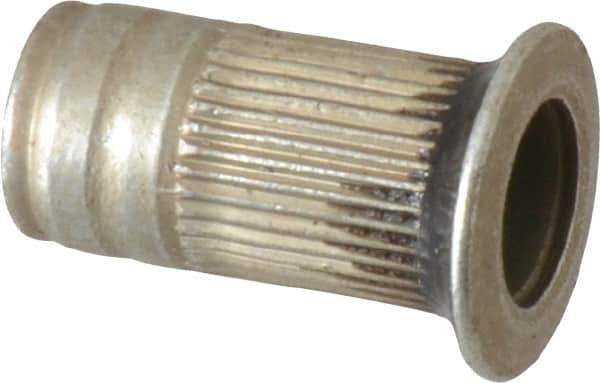 Made in USA - #10-24, 0.296 Insert Diam, 0.585" OAL, Sealed Head Open End Threaded Insert - 0.2969" Hole Diam, 0.415" Head Diam, 1008/1010 Steel, Clear Protective Coating & Zinc Yellow Dichromate Finish - Industrial Tool & Supply