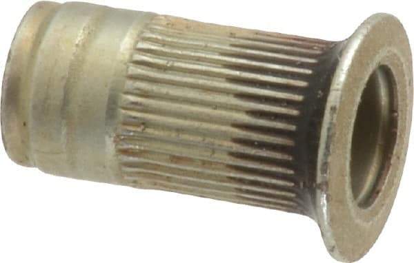 Made in USA - #10-32, 0.296 Insert Diam, 0.585" OAL, Sealed Head Open End Threaded Insert - 0.2969" Hole Diam, 0.415" Head Diam, 1008/1010 Steel, Clear Protective Coating & Zinc Yellow Dichromate Finish - Industrial Tool & Supply