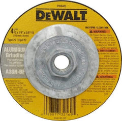 DeWALT - 30 Grit, 4-1/2" Wheel Diam, 1/4" Wheel Thickness, Type 27 Depressed Center Wheel - Aluminum Oxide, N Hardness, 13,300 Max RPM, Compatible with Angle Grinder - Industrial Tool & Supply