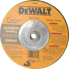 DeWALT - 30 Grit, 7" Wheel Diam, 1/4" Wheel Thickness, Type 27 Depressed Center Wheel - Aluminum Oxide, N Hardness, 8,700 Max RPM, Compatible with Angle Grinder - Industrial Tool & Supply