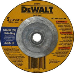 DeWALT - 30 Grit, 5" Wheel Diam, 1/4" Wheel Thickness, Type 27 Depressed Center Wheel - Aluminum Oxide, S Hardness, 12,200 Max RPM, Compatible with Angle Grinder - Industrial Tool & Supply