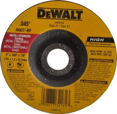 DeWALT - 60 Grit, 5" Wheel Diam, 7/8" Arbor Hole, Type 27 Depressed Center Wheel - Aluminum Oxide, T Hardness, 12,200 Max RPM, Compatible with Angle Grinder - Industrial Tool & Supply