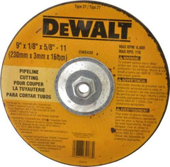 DeWALT - 24 Grit, 9" Wheel Diam, 1/8" Wheel Thickness, Type 27 Depressed Center Wheel - Aluminum Oxide, R Hardness, 6,600 Max RPM, Compatible with Angle Grinder - Industrial Tool & Supply
