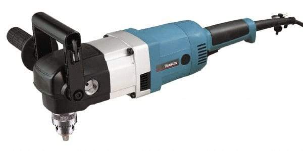 Makita - 1/2" Keyed Chuck, 300 & 1,200 RPM, Angled Handle Electric Drill - 10 Amps, 115 Volts, Reversible, Includes Chuck Key, Drill Chuck, Hex Wrench, Key Holder, Side Handle, Tool Case - Industrial Tool & Supply