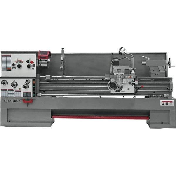 Jet - 18" Swing, 80" Between Centers, 230/460 Volt, Triple Phase Engine Lathe - 7MT Taper, 7-1/2 hp, 25 to 1,800 RPM, 3-1/8" Bore Diam, 40" Deep x 48-7/8" High x 136 -1/8" Long - Industrial Tool & Supply