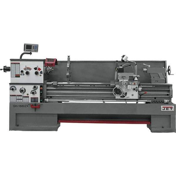 Jet - 18" Swing, 80" Between Centers, 230/460 Volt, Triple Phase Engine Lathe - 7MT Taper, 7-1/2 hp, 25 to 1,800 RPM, 3-1/8" Bore Diam, 40" Deep x 48-7/8" High x 136 -1/8" Long - Industrial Tool & Supply