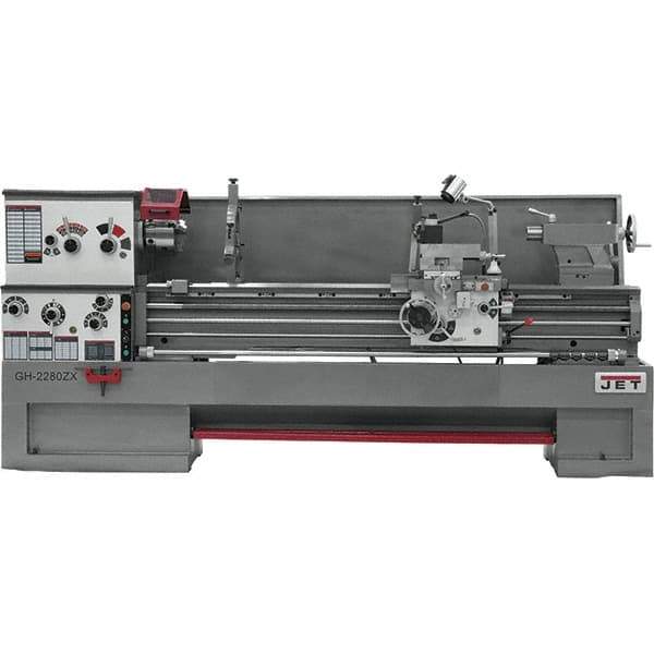 Jet - 22" Swing, 80" Between Centers, 230/460 Volt, Triple Phase Engine Lathe - 7MT Taper, 10 hp, 25 to 1,800 RPM, 3-1/8" Bore Diam, 40" Deep x 48-7/8" High x 136-1/8" Long - Industrial Tool & Supply