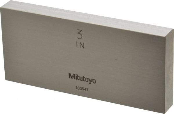 Mitutoyo - 3" Rectangular Steel Gage Block - Accuracy Grade 0, Includes Certificate of Inspection - Industrial Tool & Supply