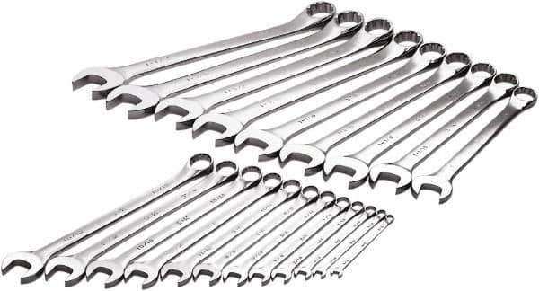 SK - 21 Piece, 1/4" to 1-1/2", 12 Point Combination Wrench Set - Inch Measurement Standard, Chrome Finish, Comes in Rack - Industrial Tool & Supply