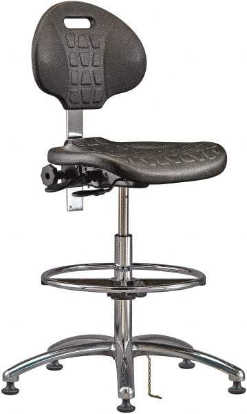 Bevco - 20-1/2 to 30-1/2" High Adjustable Height Swivel Stool - 27" Wide x 27" Deep, ESD Polyurethane Seat, Black - Industrial Tool & Supply