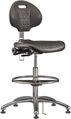 Bevco - 20-1/2 to 30-1/2" High Adjustable Height Swivel Stool - 27" Wide x 27" Deep, ESD Polyurethane Seat, Black - Industrial Tool & Supply