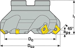 Seco - 1.57" Cut Diam, 3/4" Arbor Hole, 0.18" Max Depth of Cut, 45° Indexable Chamfer & Angle Face Mill - 4 Inserts, SE.. 09T3 Insert, Right Hand Cut, 4 Flutes, Through Coolant, Series R220.53 - Industrial Tool & Supply