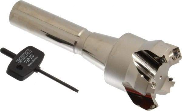 Seco - 45° Lead Angle, 2.36" Max Cut Diam, 0.18" Max Depth of Cut, Indexable Chamfer and Angle End Mill - 5 Inserts, SE.. 09T3 Insert Style, 6.02" Overall Length, Taper Shank - Industrial Tool & Supply