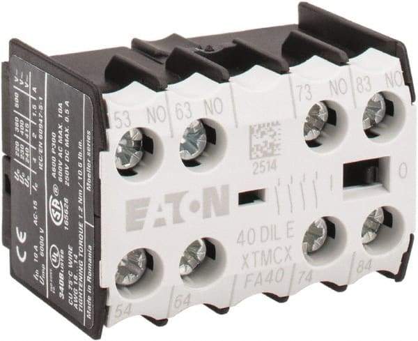 Eaton Cutler-Hammer - 6 to 9 Amp, Contactor Front Mount Auxiliary Contact - For Use with Miniature Contactor and XTRM Miniature Control Relay - Industrial Tool & Supply