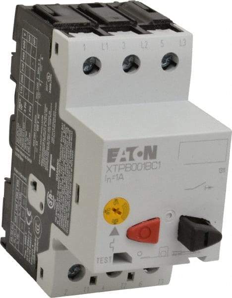 Eaton Cutler-Hammer - 1 Amp, IEC, Open Pushbutton Manual Motor Starter - 45mm Wide x 85mm Deep x 3.6667" High, 1/2 hp at 600 V & 2 hp at 480 V, CE Approved, CSA Certified, DIN VDE, EN/IEC, UL 508 Type E Compliant & UL Listed - Industrial Tool & Supply