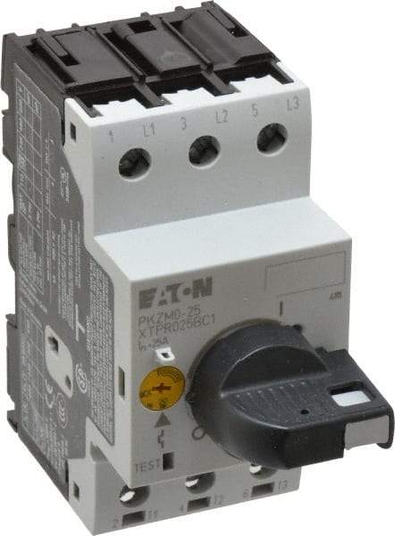 Eaton Cutler-Hammer - 25 Amp, IEC, Open Pushbutton Manual Motor Starter - 45mm Wide x 94mm Deep x 3.6667" High, 15 hp at 480 V, 20 hp at 600 V & 7-1/2 hp at 240 V, CE Approved, CSA Certified, DIN VDE, EN/IEC, UL 508 Type E Compliant & UL Listed - Industrial Tool & Supply